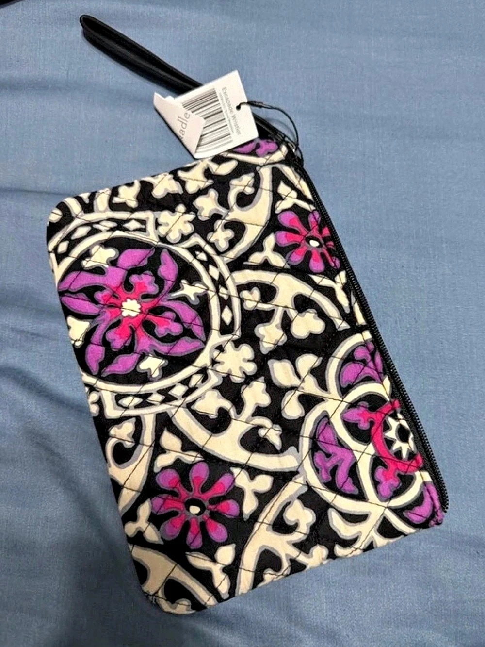 Vera Bradley Canterberry Magenta Wristlet Wallet Floral Cosmetic Pouch Black &